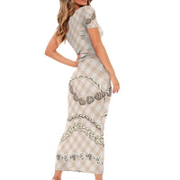 Beige Aloha Hawaii Shell Lei Family Matching Short Sleeve Bodycon Dress and Hawaiian Shirt Palaka Hebrew Cone Honey Cowrie Elegant Curves LT14 - Polynesian Pride
