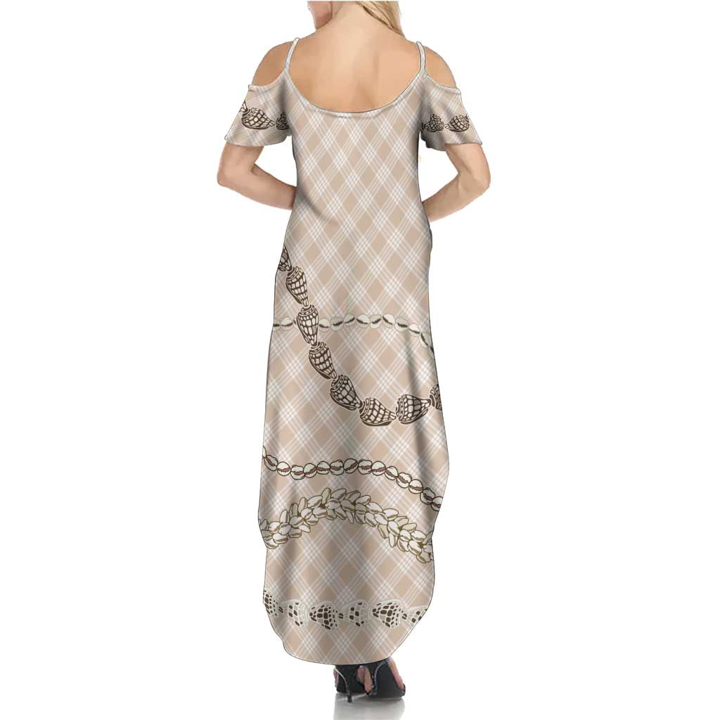 Beige Aloha Hawaii Shell Lei Family Matching Summer Maxi Dress and Hawaiian Shirt Palaka Hebrew Cone Honey Cowrie Elegant Curves LT14 - Polynesian Pride