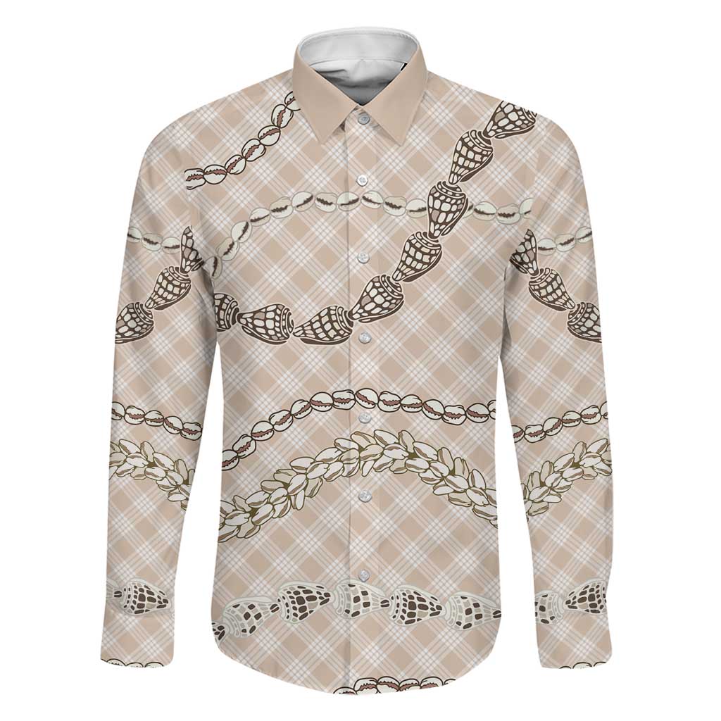 Beige Aloha Hawaii Shell Lei Family Matching Tank Maxi Dress and Hawaiian Shirt Palaka Hebrew Cone Honey Cowrie Elegant Curves LT14 Dad's Shirt - Long Sleeve Beige - Polynesian Pride