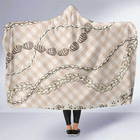 Beige Aloha Hawaii Shell Lei Hooded Blanket Palaka Hebrew Cone Honey Cowrie Elegant Curves - Polynesian Pride