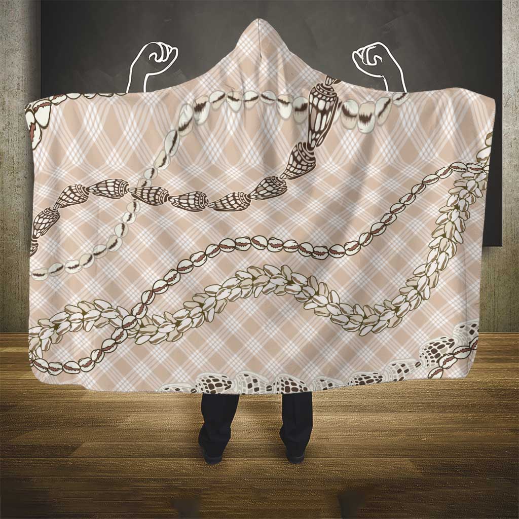 Beige Aloha Hawaii Shell Lei Hooded Blanket Palaka Hebrew Cone Honey Cowrie Elegant Curves - Polynesian Pride
