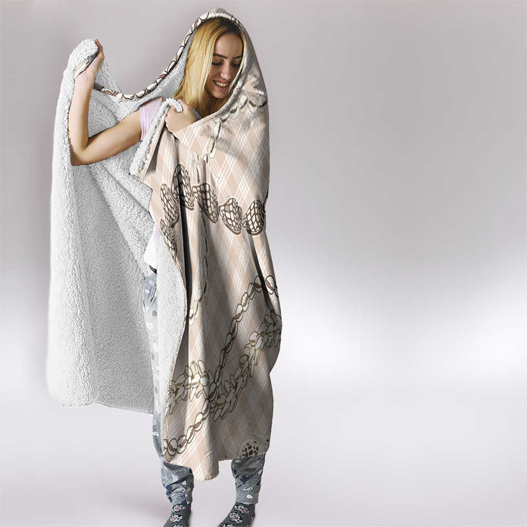 Beige Aloha Hawaii Shell Lei Hooded Blanket Palaka Hebrew Cone Honey Cowrie Elegant Curves - Polynesian Pride