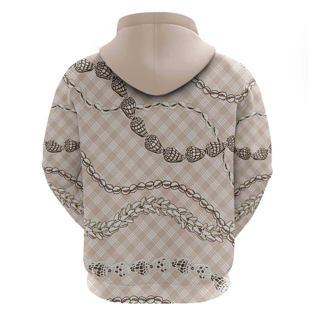 Beige Aloha Hawaii Shell Lei Hoodie Palaka Hebrew Cone Honey Cowrie Elegant Curves - Polynesian Pride