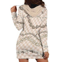 Beige Aloha Hawaii Shell Lei Hoodie Dress Palaka Hebrew Cone Honey Cowrie Elegant Curves - Polynesian Pride
