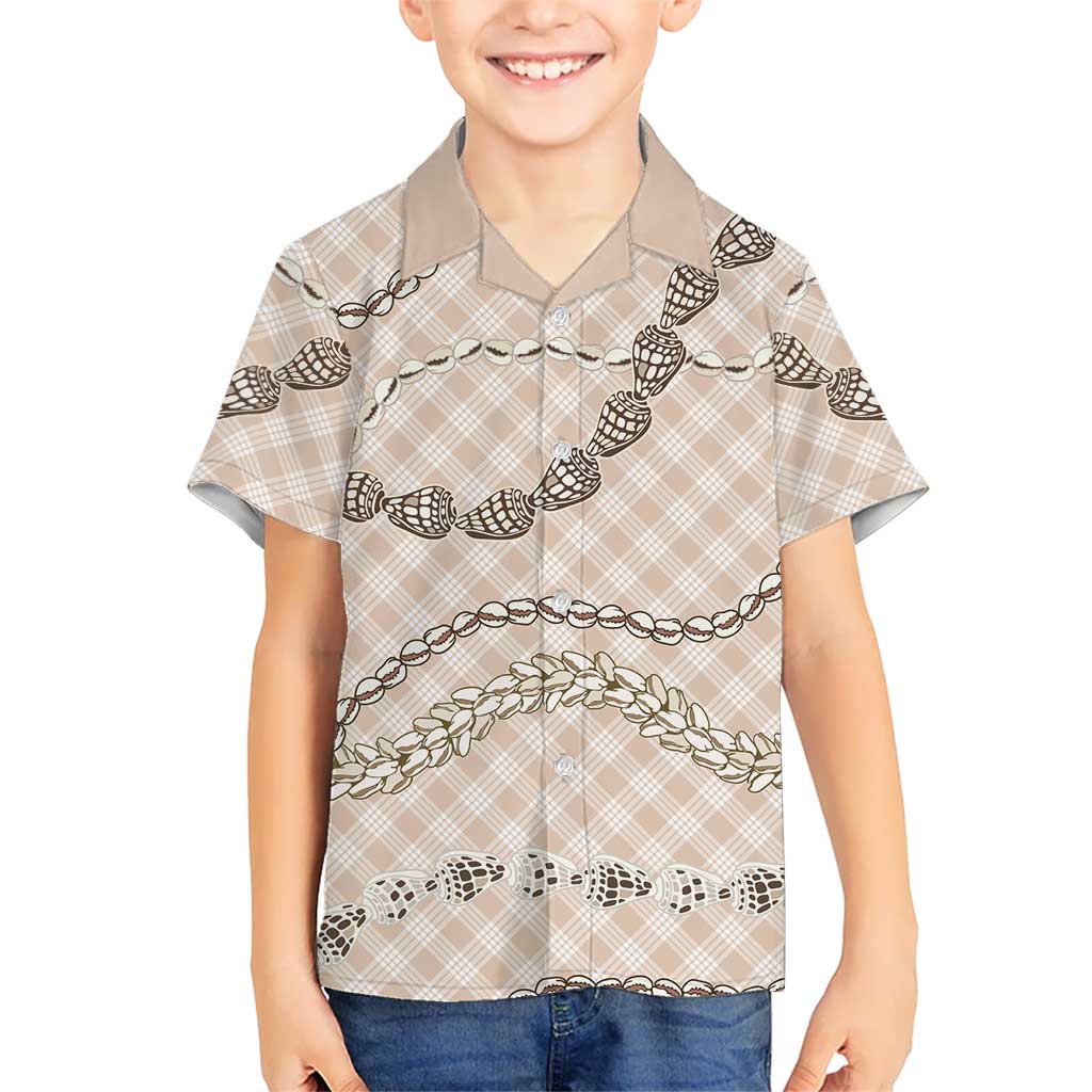 Beige Aloha Hawaii Shell Lei Kid Hawaiian Shirt Palaka Hebrew Cone Honey Cowrie Elegant Curves - Polynesian Pride