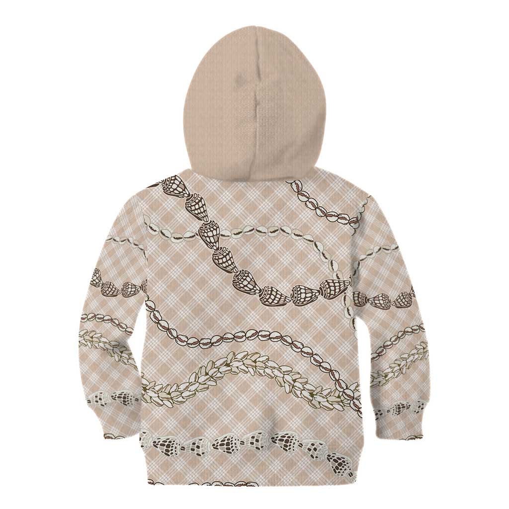 Beige Aloha Hawaii Shell Lei Kid Hoodie Palaka Hebrew Cone Honey Cowrie Elegant Curves - Polynesian Pride