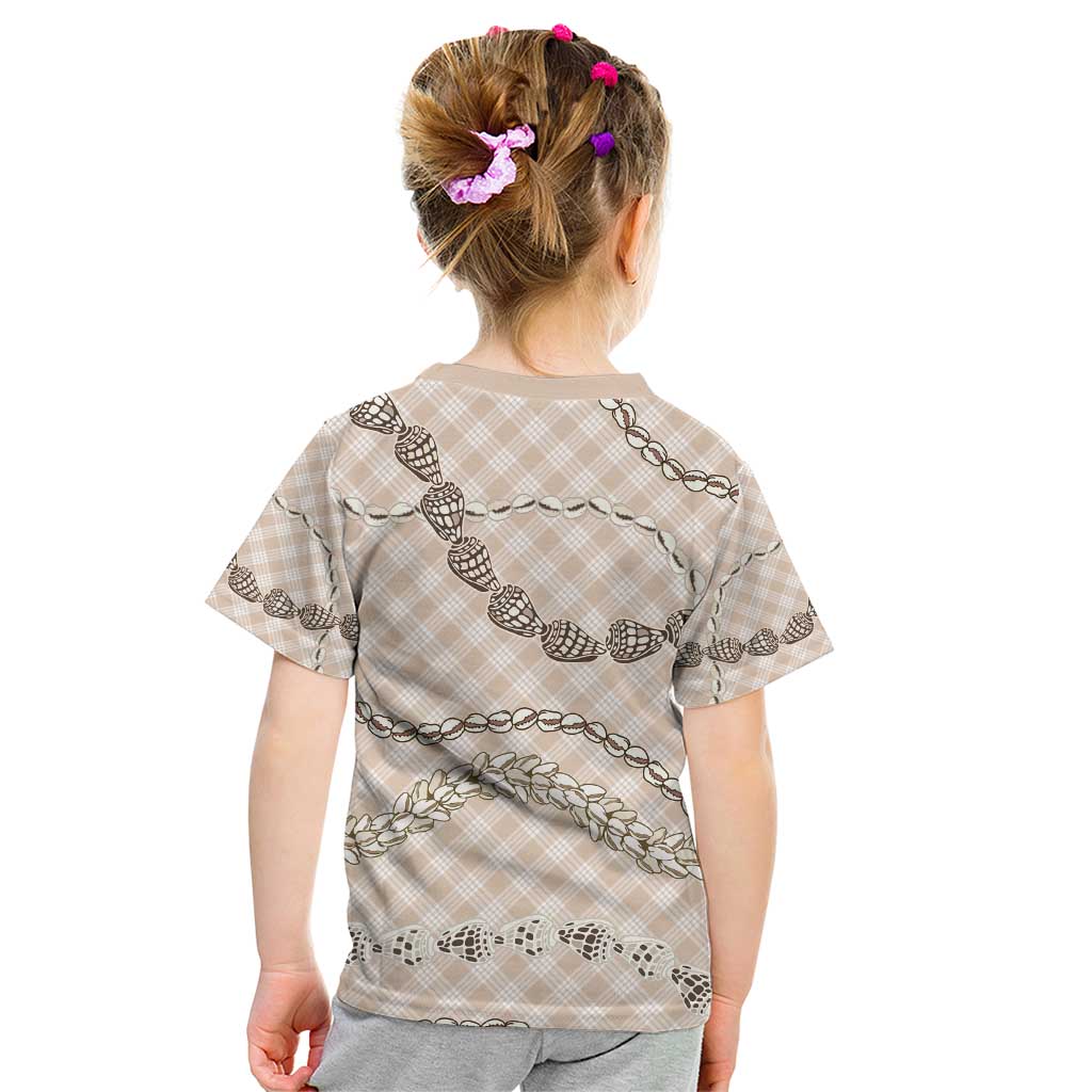 Beige Aloha Hawaii Shell Lei Kid T Shirt Palaka Hebrew Cone Honey Cowrie Elegant Curves - Polynesian Pride