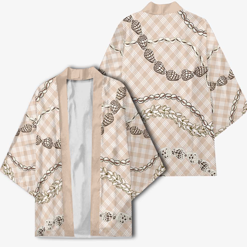 Beige Aloha Hawaii Shell Lei Kimono Palaka Hebrew Cone Honey Cowrie Elegant Curves - Polynesian Pride