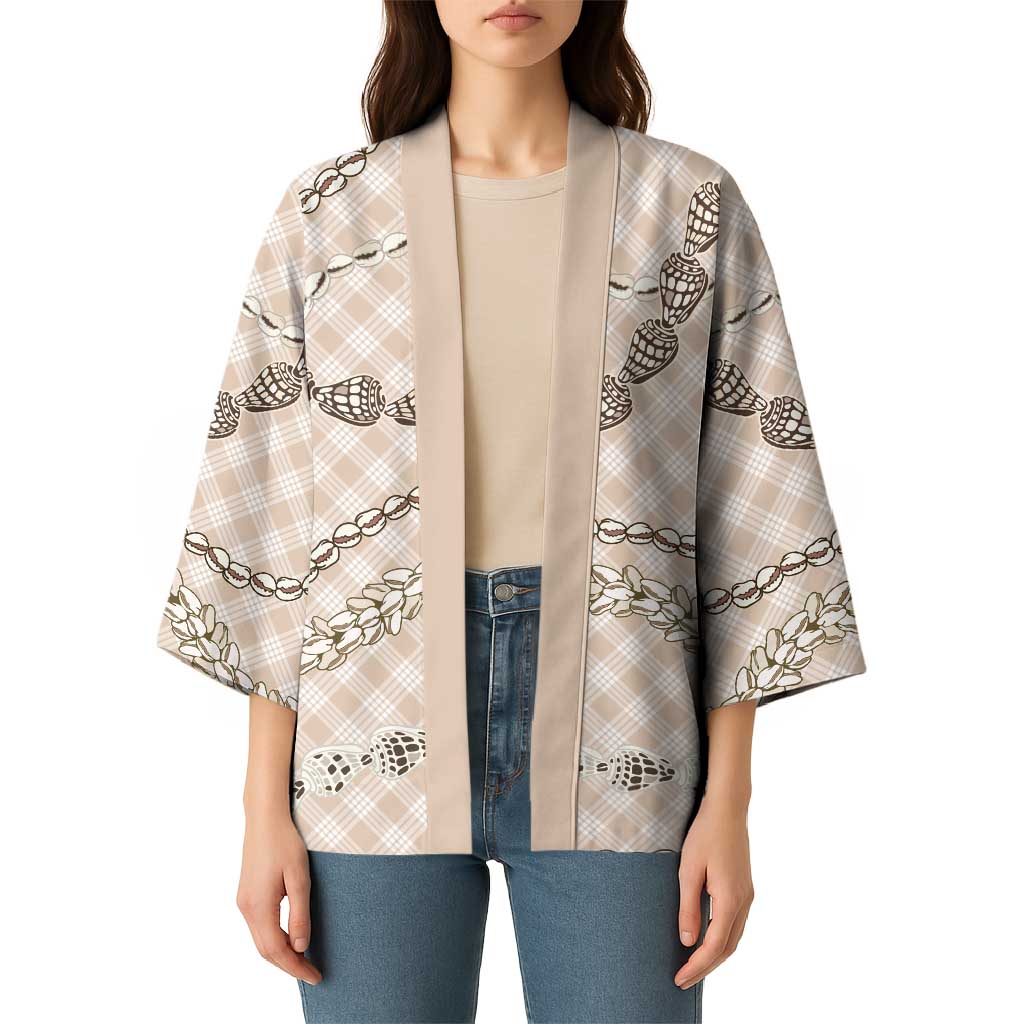 Beige Aloha Hawaii Shell Lei Kimono Palaka Hebrew Cone Honey Cowrie Elegant Curves - Polynesian Pride