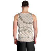 Beige Aloha Hawaii Shell Lei Men Tank Top Palaka Hebrew Cone Honey Cowrie Elegant Curves - Polynesian Pride