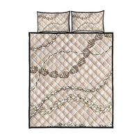 Beige Aloha Hawaii Shell Lei Quilt Bed Set Palaka Hebrew Cone Honey Cowrie Elegant Curves - Polynesian Pride