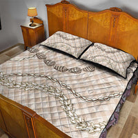 Beige Aloha Hawaii Shell Lei Quilt Bed Set Palaka Hebrew Cone Honey Cowrie Elegant Curves - Polynesian Pride