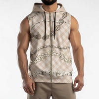 Beige Aloha Hawaii Shell Lei Sleeveless Zip Hoodie Palaka Hebrew Cone Honey Cowrie Elegant Curves - Polynesian Pride