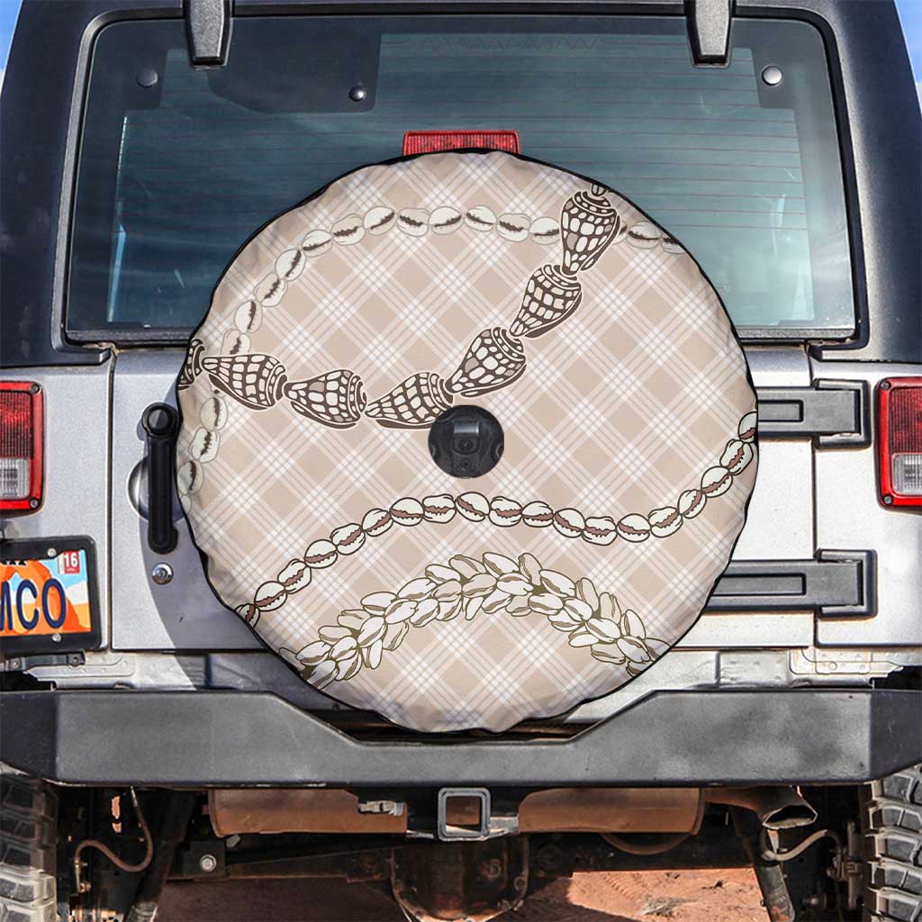Beige Aloha Hawaii Shell Lei Spare Tire Cover Palaka Hebrew Cone Honey Cowrie Elegant Curves - Polynesian Pride