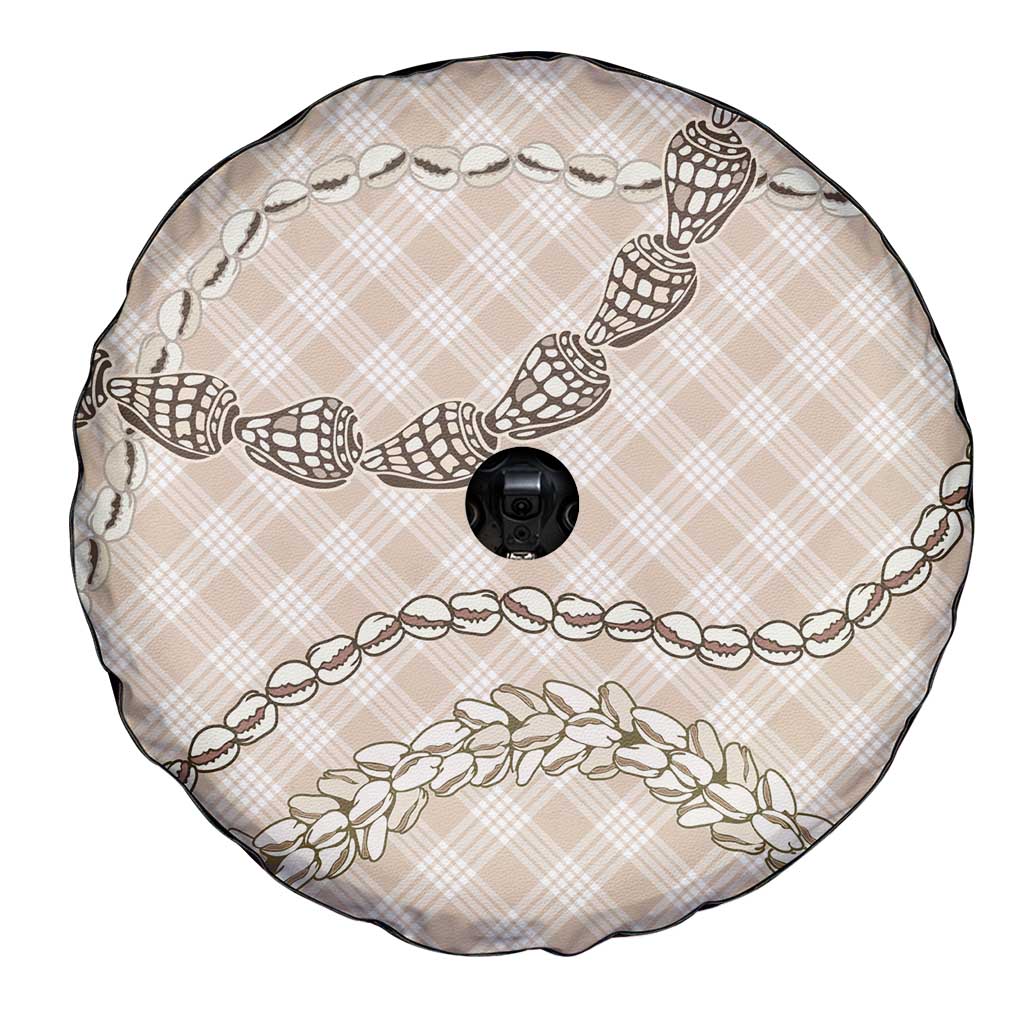 Beige Aloha Hawaii Shell Lei Spare Tire Cover Palaka Hebrew Cone Honey Cowrie Elegant Curves - Polynesian Pride