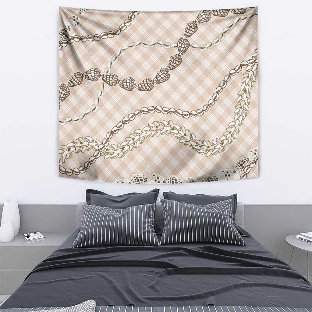 Beige Aloha Hawaii Shell Lei Tapestry Palaka Hebrew Cone Honey Cowrie Elegant Curves - Polynesian Pride