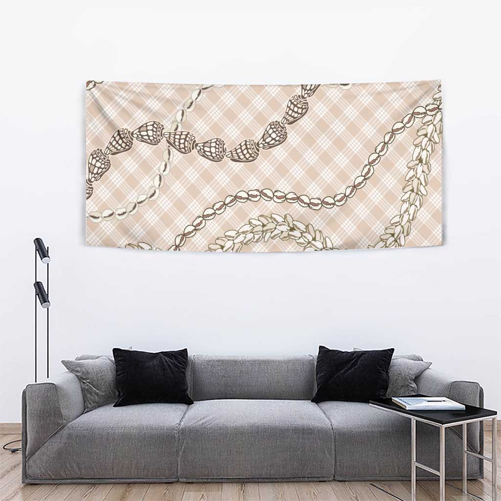Beige Aloha Hawaii Shell Lei Tapestry Palaka Hebrew Cone Honey Cowrie Elegant Curves - Polynesian Pride