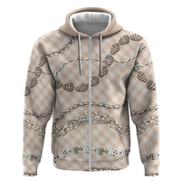 Beige Aloha Hawaii Shell Lei Zip Hoodie Palaka Hebrew Cone Honey Cowrie Elegant Curves - Polynesian Pride