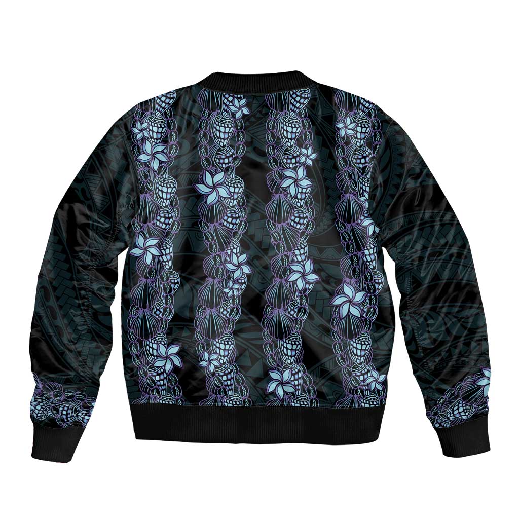 Purple Paradise Hawaii Shell Lei Bomber Jacket Hawaiian Sunrise Shell Hebrew Cone Plumeria - Polynesian Pride
