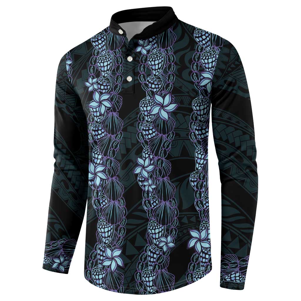 Purple Paradise Hawaii Shell Lei Button Sweatshirt Hawaiian Sunrise Shell Hebrew Cone Plumeria - Polynesian Pride