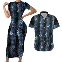 Purple Paradise Hawaii Shell Lei Couples Matching Short Sleeve Bodycon Dress and Hawaiian Shirt Hawaiian Sunrise Shell Hebrew Cone Plumeria LT14 Purple - Polynesian Pride