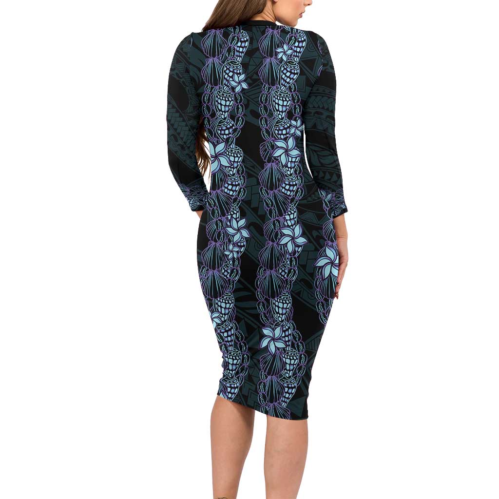 Purple Paradise Hawaii Shell Lei Family Matching Long Sleeve Bodycon Dress and Hawaiian Shirt Hawaiian Sunrise Shell Hebrew Cone Plumeria LT14 - Polynesian Pride