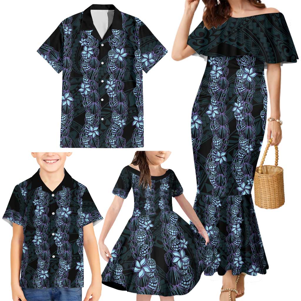 Purple Paradise Hawaii Shell Lei Family Matching Mermaid Dress and Hawaiian Shirt Hawaiian Sunrise Shell Hebrew Cone Plumeria - Polynesian Pride