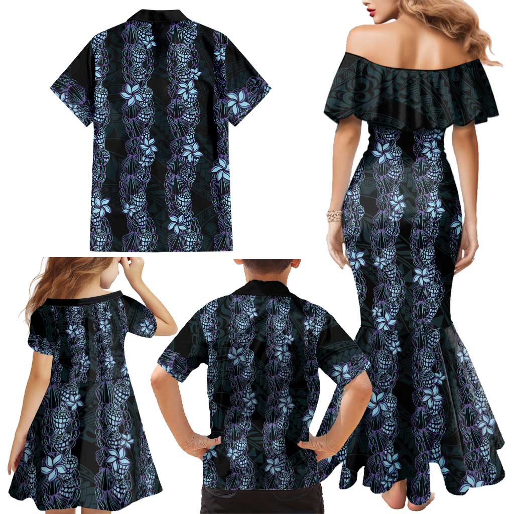 Purple Paradise Hawaii Shell Lei Family Matching Mermaid Dress and Hawaiian Shirt Hawaiian Sunrise Shell Hebrew Cone Plumeria LT14 - Polynesian Pride