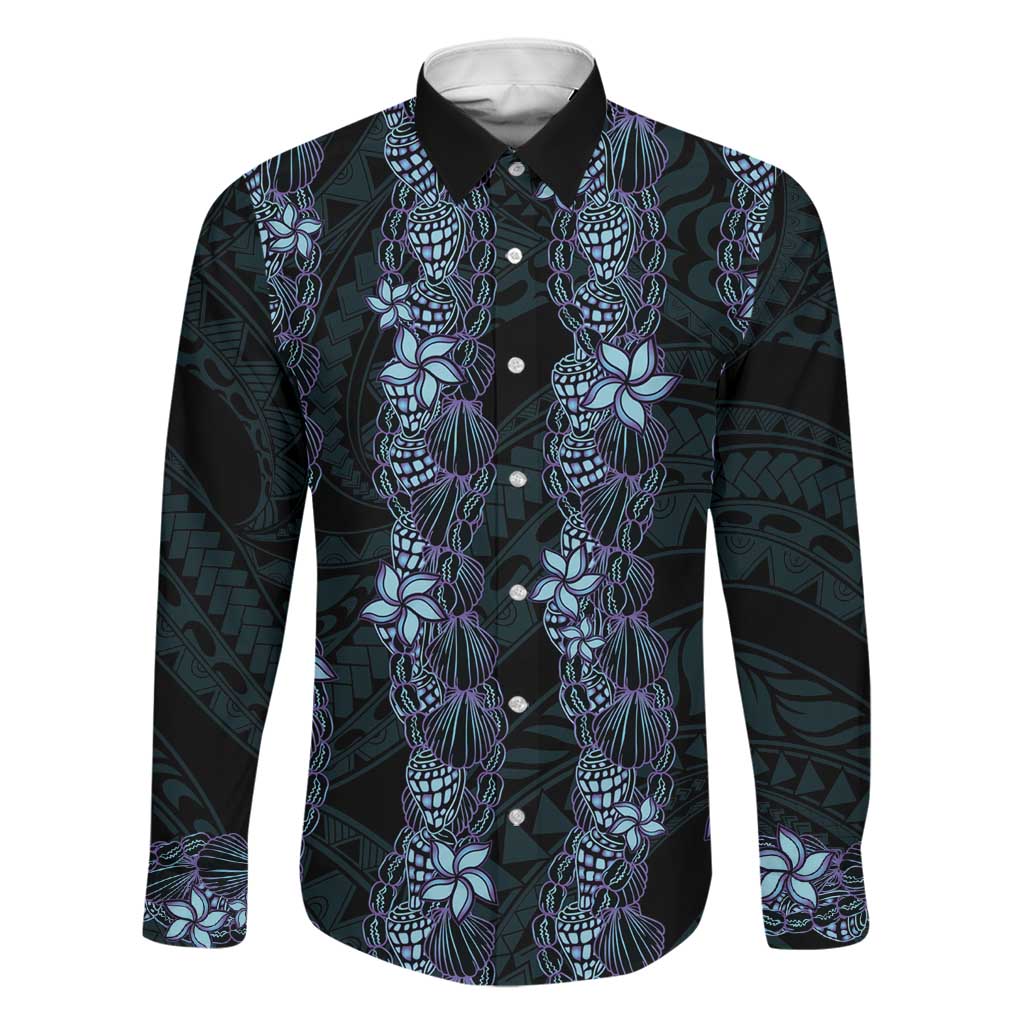 Purple Paradise Hawaii Shell Lei Family Matching Off The Shoulder Long Sleeve Dress and Hawaiian Shirt Hawaiian Sunrise Shell Hebrew Cone Plumeria LT14 Dad's Shirt - Long Sleeve Purple - Polynesian Pride