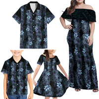 Purple Paradise Hawaii Shell Lei Family Matching Off Shoulder Maxi Dress and Hawaiian Shirt Hawaiian Sunrise Shell Hebrew Cone Plumeria LT14 - Polynesian Pride
