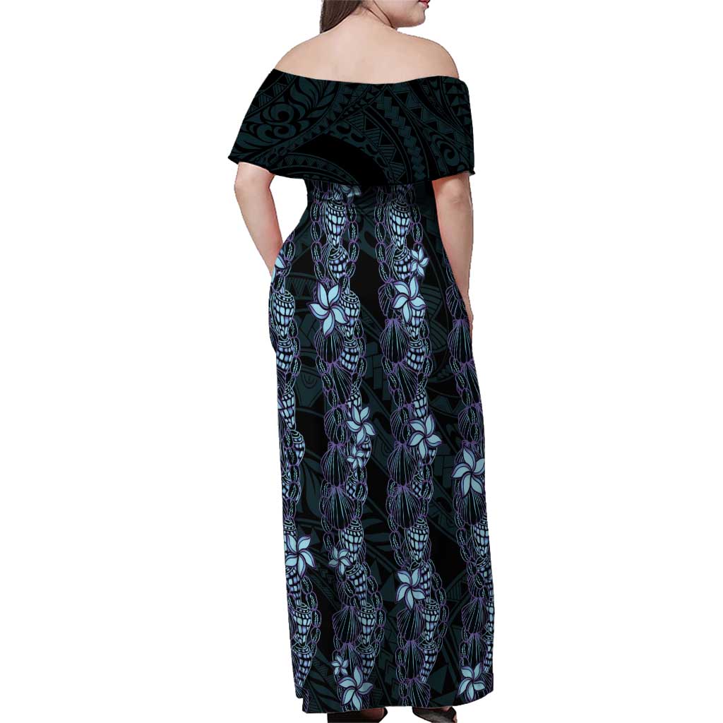 Purple Paradise Hawaii Shell Lei Family Matching Off Shoulder Maxi Dress and Hawaiian Shirt Hawaiian Sunrise Shell Hebrew Cone Plumeria LT14 - Polynesian Pride
