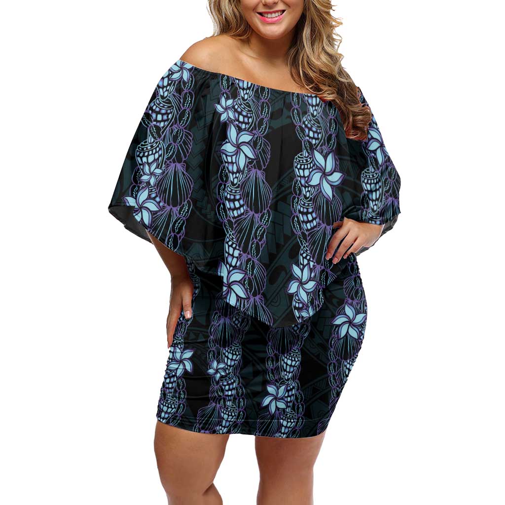 Purple Paradise Hawaii Shell Lei Family Matching Off Shoulder Short Dress and Hawaiian Shirt Hawaiian Sunrise Shell Hebrew Cone Plumeria LT14 Mom's Dress Purple - Polynesian Pride