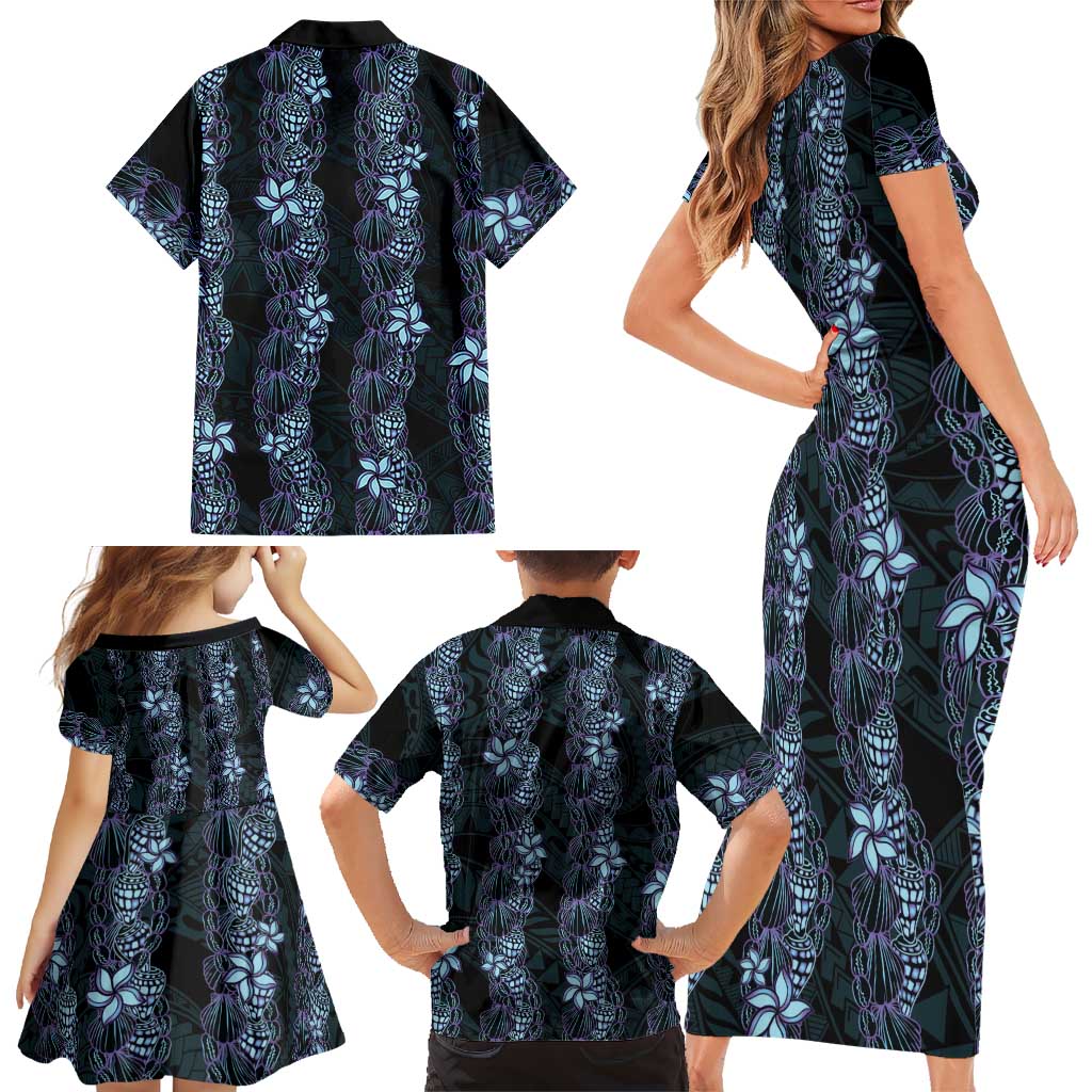 Purple Paradise Hawaii Shell Lei Family Matching Short Sleeve Bodycon Dress and Hawaiian Shirt Hawaiian Sunrise Shell Hebrew Cone Plumeria LT14 - Polynesian Pride