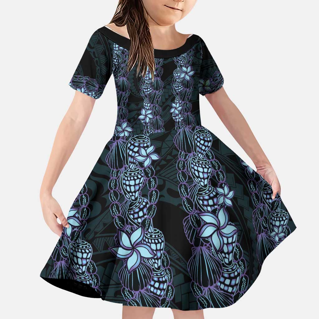 Purple Paradise Hawaii Shell Lei Family Matching Summer Maxi Dress and Hawaiian Shirt Hawaiian Sunrise Shell Hebrew Cone Plumeria LT14 Daughter's Dress Purple - Polynesian Pride