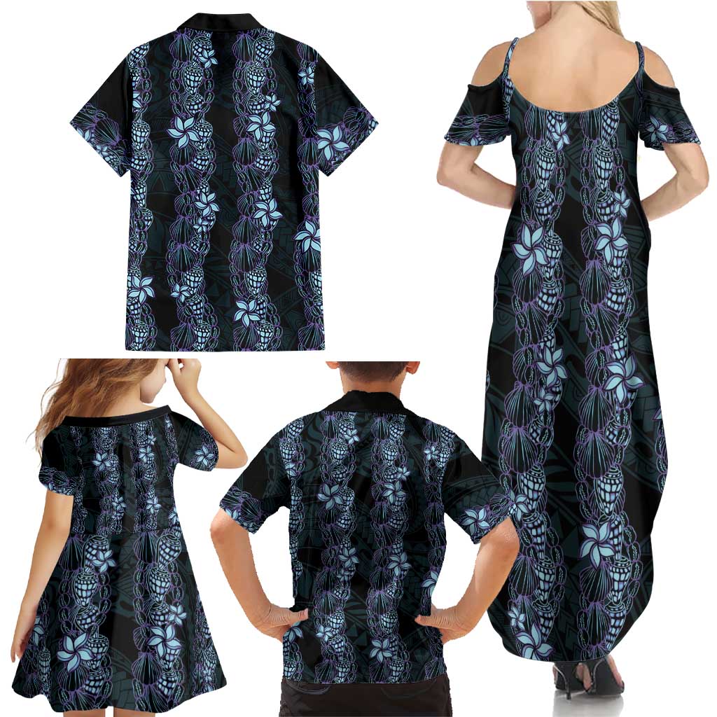 Purple Paradise Hawaii Shell Lei Family Matching Summer Maxi Dress and Hawaiian Shirt Hawaiian Sunrise Shell Hebrew Cone Plumeria LT14 - Polynesian Pride