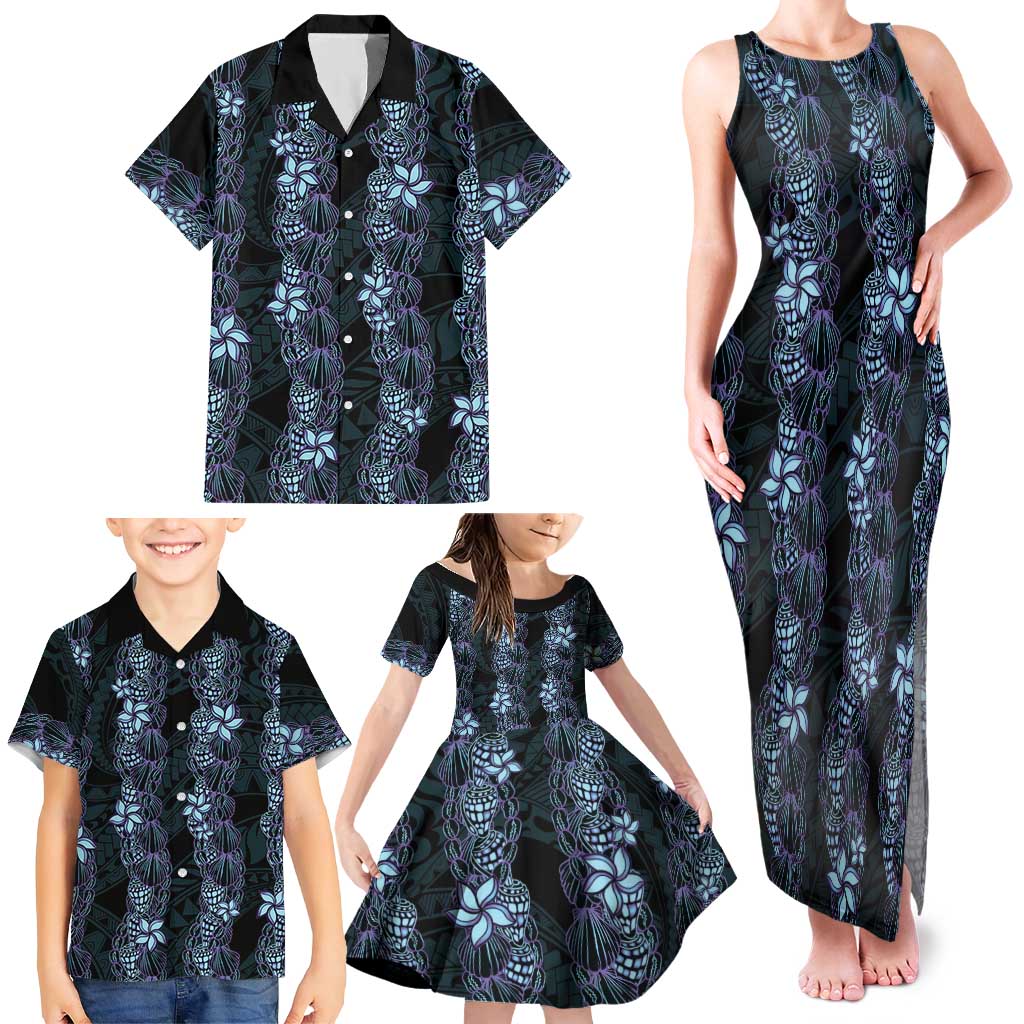 Purple Paradise Hawaii Shell Lei Family Matching Tank Maxi Dress and Hawaiian Shirt Hawaiian Sunrise Shell Hebrew Cone Plumeria - Polynesian Pride