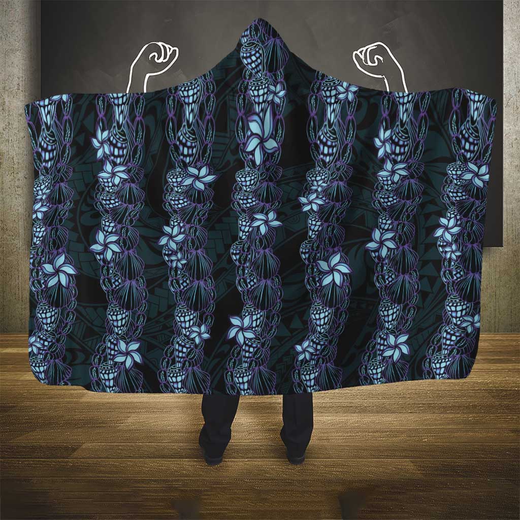 Purple Paradise Hawaii Shell Lei Hooded Blanket Hawaiian Sunrise Shell Hebrew Cone Plumeria - Polynesian Pride