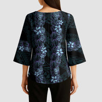 Purple Paradise Hawaii Shell Lei Kimono Sleeve Blouse Hawaiian Sunrise Shell Hebrew Cone Plumeria - Polynesian Pride