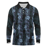 Purple Paradise Hawaii Shell Lei Long Sleeve Polo Shirt Hawaiian Sunrise Shell Hebrew Cone Plumeria - Polynesian Pride