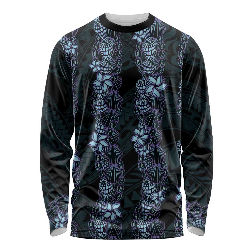 Purple Paradise Hawaii Shell Lei Long Sleeve Shirt Hawaiian Sunrise Shell Hebrew Cone Plumeria - Polynesian Pride
