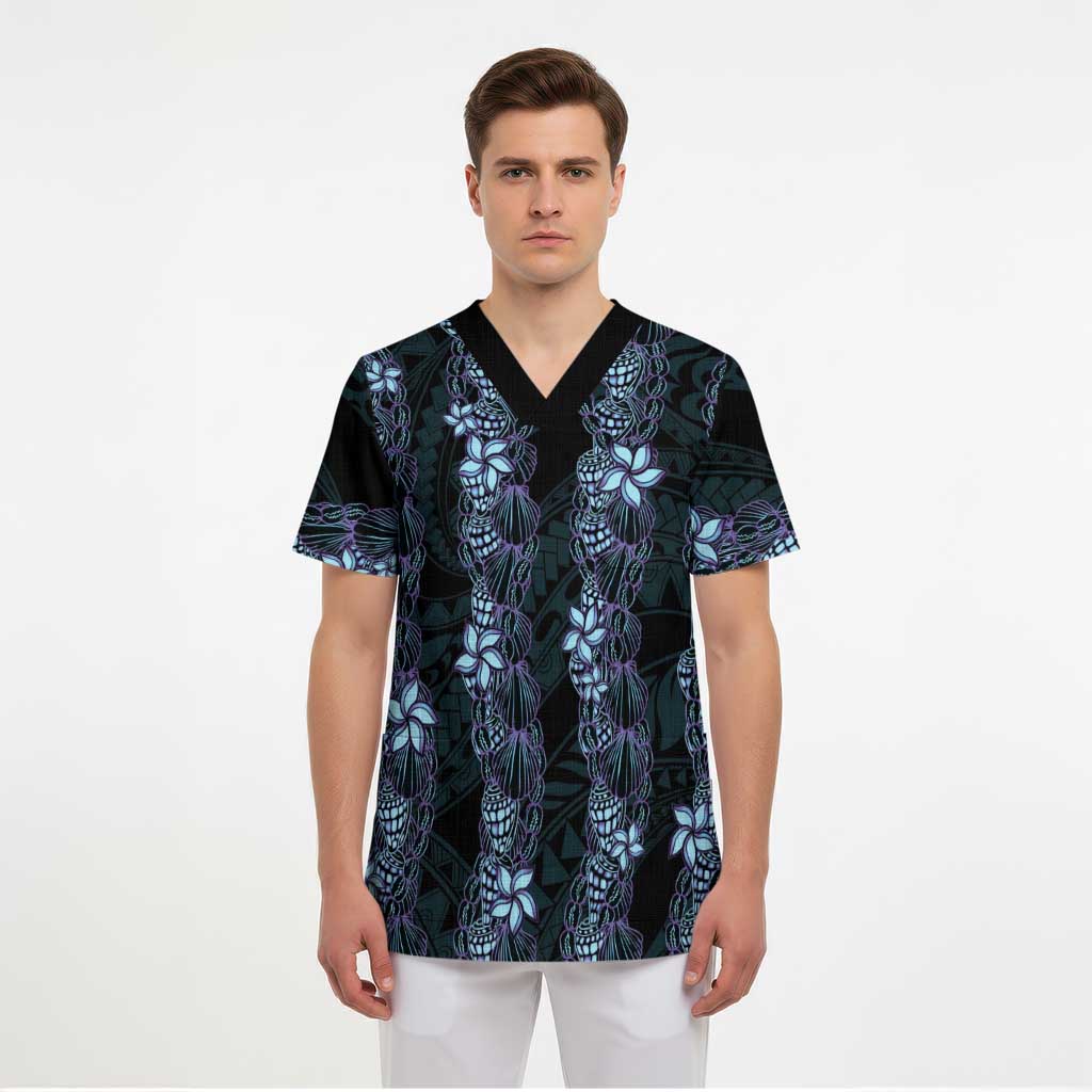 Purple Paradise Hawaii Shell Lei Scrub Top Hawaiian Sunrise Shell Hebrew Cone Plumeria - Polynesian Pride