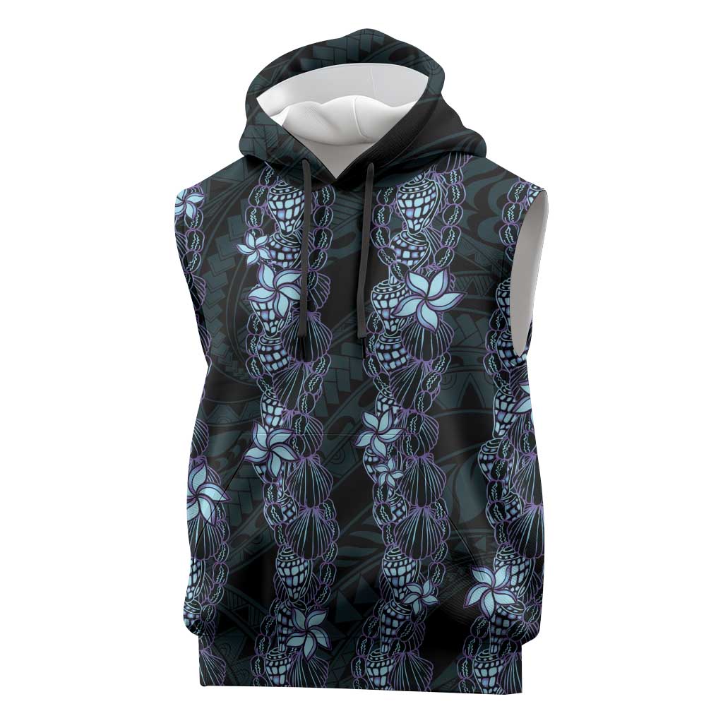 Purple Paradise Hawaii Shell Lei Sleeveless Hoodie Hawaiian Sunrise Shell Hebrew Cone Plumeria - Polynesian Pride