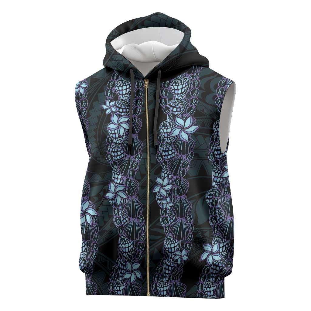 Purple Paradise Hawaii Shell Lei Sleeveless Zip Hoodie Hawaiian Sunrise Shell Hebrew Cone Plumeria - Polynesian Pride