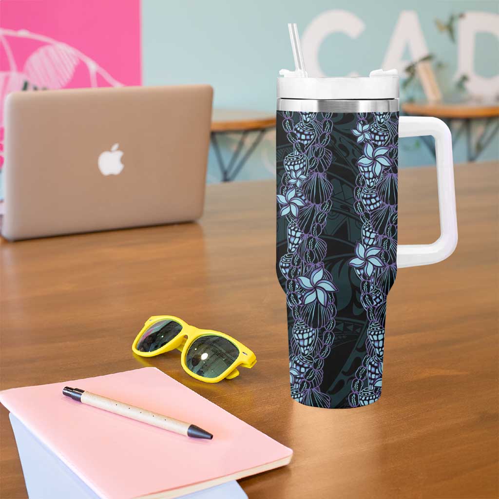 Purple Paradise Hawaii Shell Lei Tumbler With Handle Hawaiian Sunrise Shell Hebrew Cone Plumeria - Polynesian Pride