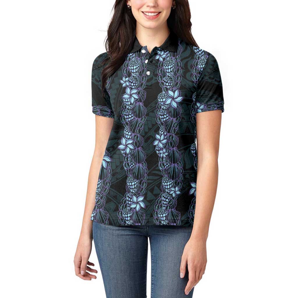 Purple Paradise Hawaii Shell Lei Women Polo Shirt Hawaiian Sunrise Shell Hebrew Cone Plumeria - Polynesian Pride