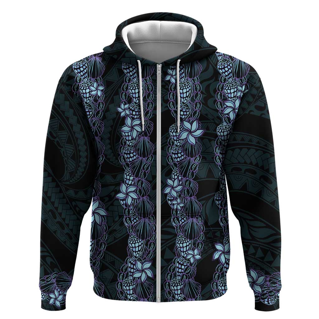 Purple Paradise Hawaii Shell Lei Zip Hoodie Hawaiian Sunrise Shell Hebrew Cone Plumeria - Polynesian Pride
