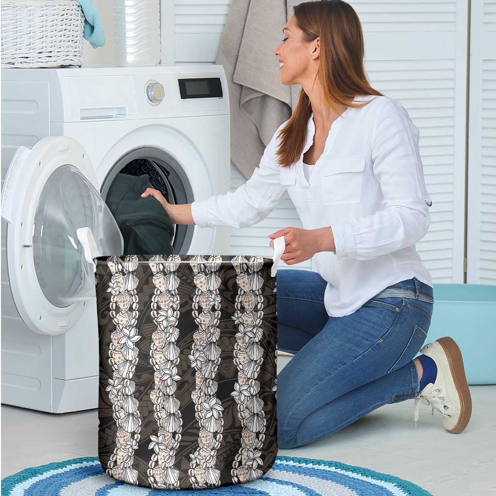 Black and Beige Hawaii Shell Lei Laundry Basket Hawaiian Sunrise Shell Hebrew Cone Plumeria - Polynesian Pride