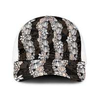 Black and Beige Hawaii Shell Lei Baseball Net Cap Hawaiian Sunrise Shell Hebrew Cone Plumeria - Polynesian Pride