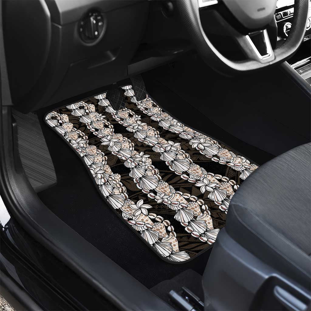 Black and Beige Hawaii Shell Lei Car Mats Hawaiian Sunrise Shell Hebrew Cone Plumeria - Polynesian Pride