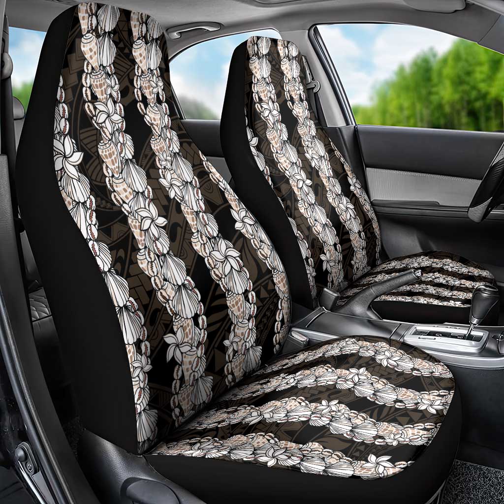 Black and Beige Hawaii Shell Lei Car Seat Cover Hawaiian Sunrise Shell Hebrew Cone Plumeria - Polynesian Pride